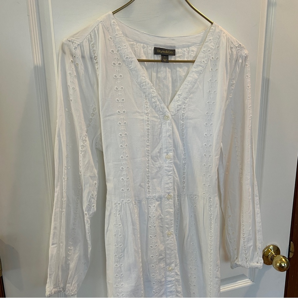 Style & Co. NWT Womens Small Bright White Coastal Classic Eyelet Maxi Dress
